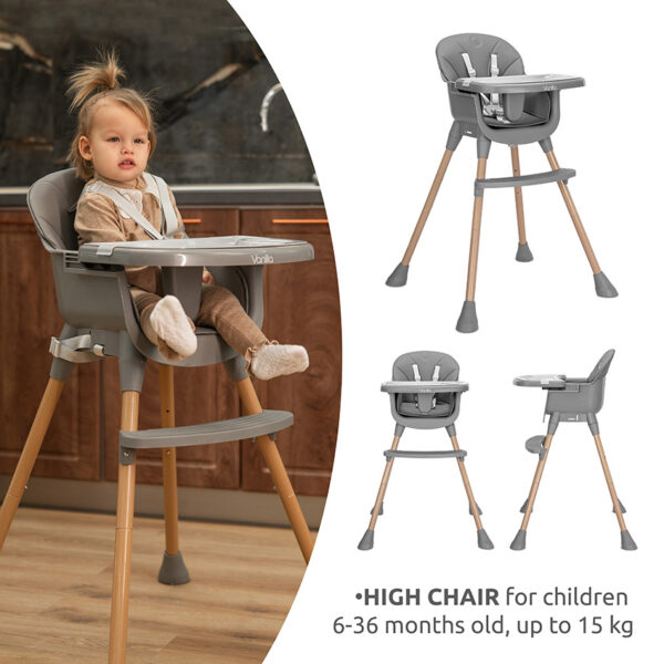 Vanilla-Function 1 High chair suitable for children from 6 up to 36 months of age 15 kg max Lorelli Καρεκλάκι φαγητού VANILLA 3in1 Grey