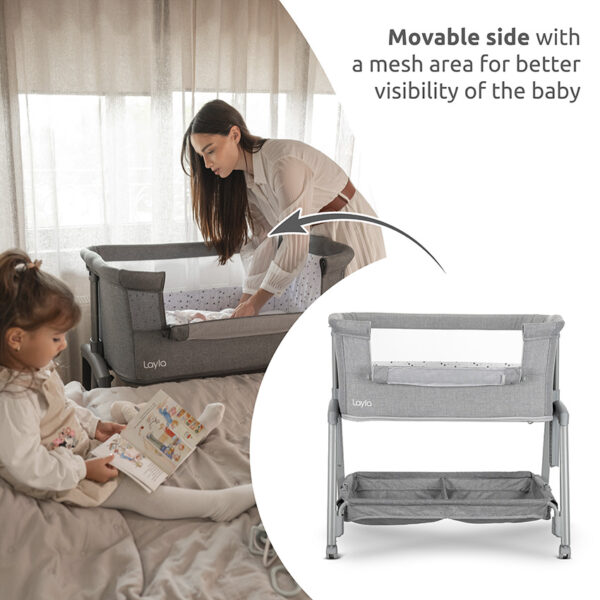 LAYLA 2in1 - Movable side with a netlike area for better observability of the baby Lorelli Λικνο LAYLA 2in1 BEIGE με πτυσσόμενο πλευρικό τοίχωμα