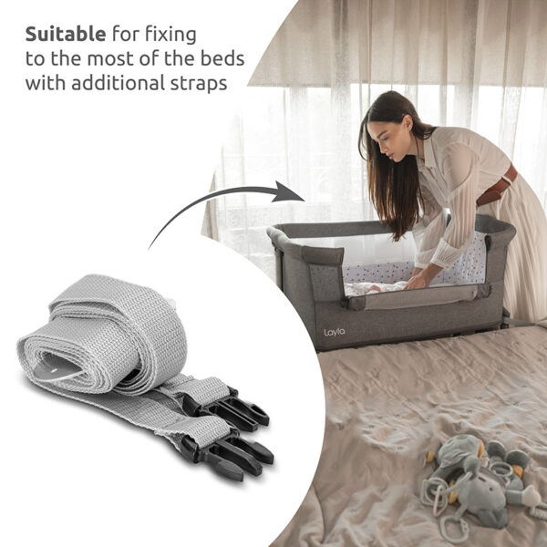 LAYLA 2in1 - Suitable for fixing to the most of the beds by means of additional straps Lorelli Λικνο LAYLA 2in1 BEIGE με πτυσσόμενο πλευρικό τοίχωμα