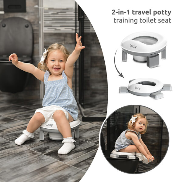 FOLDING PORTABLE POTTY LUCY 2IN1_2-in-1 travel potty training toilet seat Lorelli Γιο-Γιο Φορητό & Εκπαιδευτικό Κάθισμα Τουαλέτας LUCY 2 σε 1 Grey