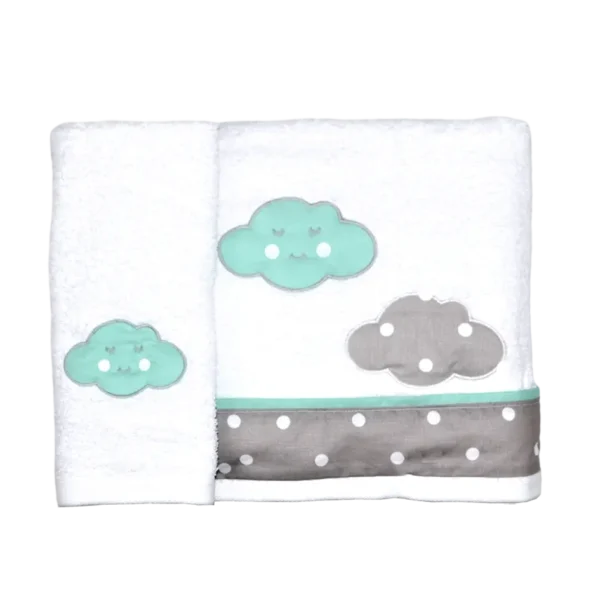 set-loutrou-cheriwn-synnefo-menta504 BABY STAR Σετ πετσέτες μπάνιου 70/140cm και χεριών 30/50cm Σύννεφο Μέντα