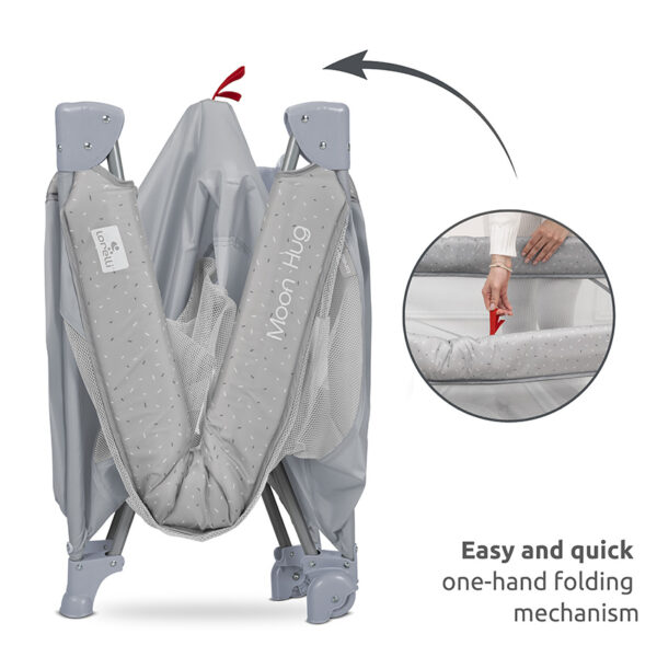 MOONHUG_Easy and quick one-hand folding mechanism Lorelli Παρκοκρέβατο με κλείσιμο-άνοιγμα Moon Hug One Touch 1 Layer Grey